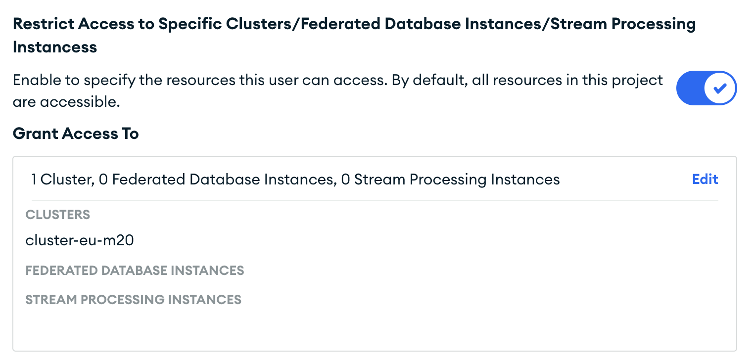 Ограничение доступа к кластерам/экземплярам
