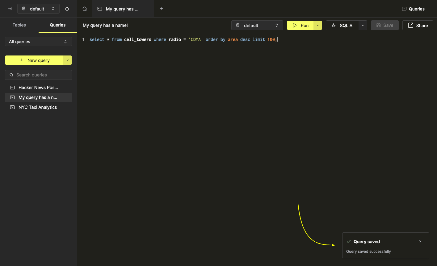 Кнопка сохранени�я на панели инструментов редактора запросов